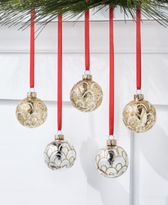 Holiday Lane - Shine Bright Set of 5 Gold-Tone & Silver-Tone Glass Ball Ornaments,