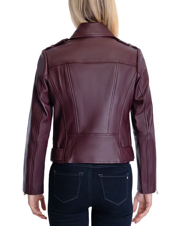 Michael Kors Petite Belted Leather Moto Coat, Created for Macy's ...