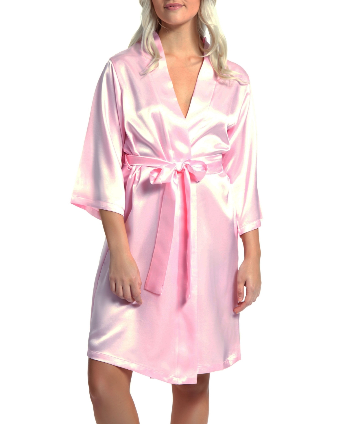 iCollection Women's Marina Lux 3/4 Sleeve Satin Lingerie Robe