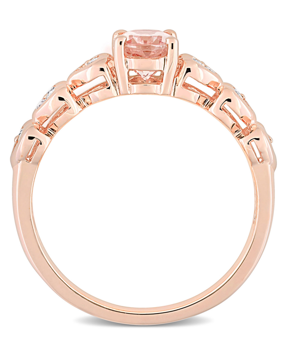 (3/4 ct. t.w.) and White Topaz (1/6 ct. t.w.) Rose Gold Plated Silver, Oval Heart Ring - Morganite