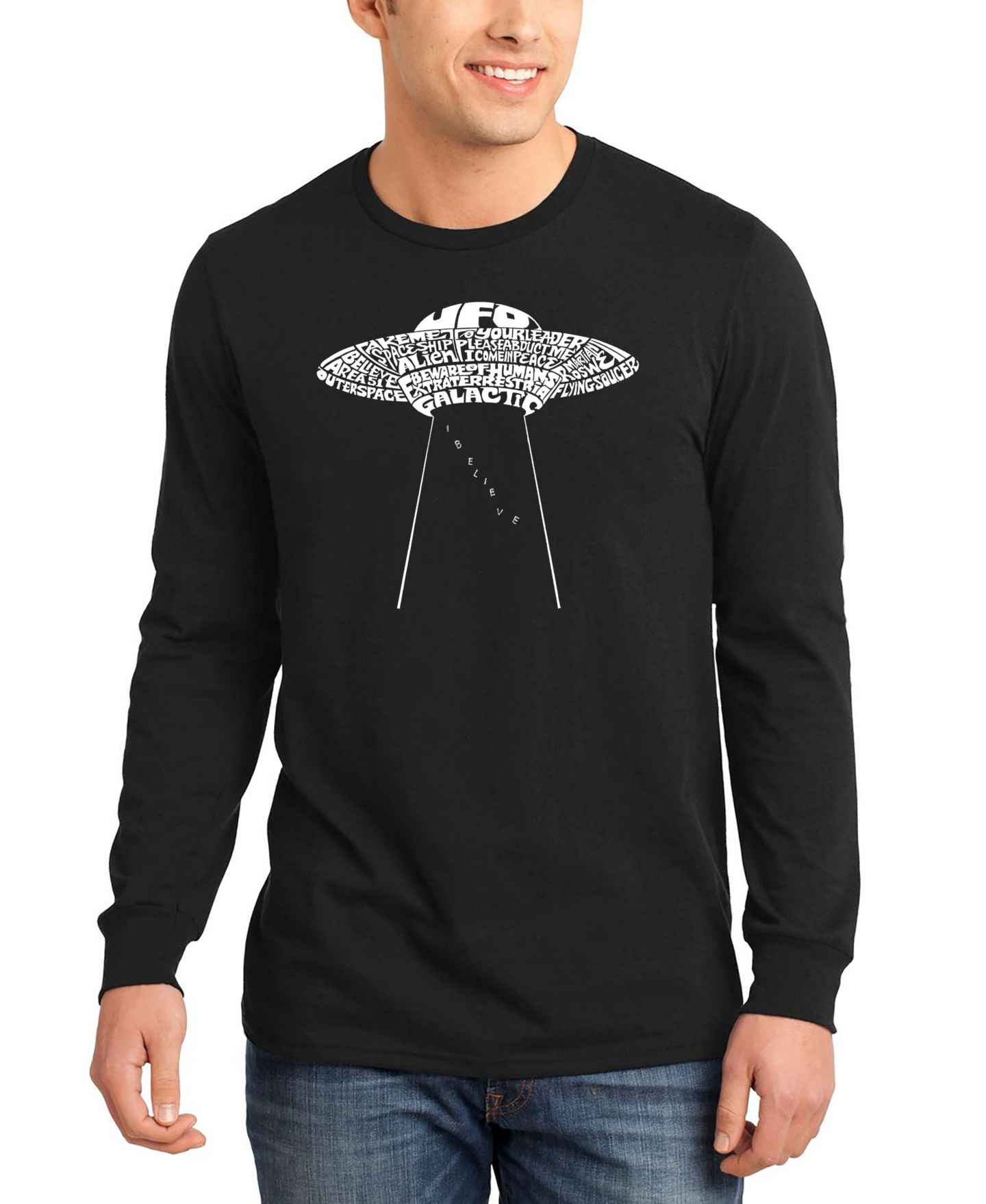 Мужская футболка LA Pop Art Flying Saucer UFO Word Art Long Sleeve, цвет: Чёрный — фото 1