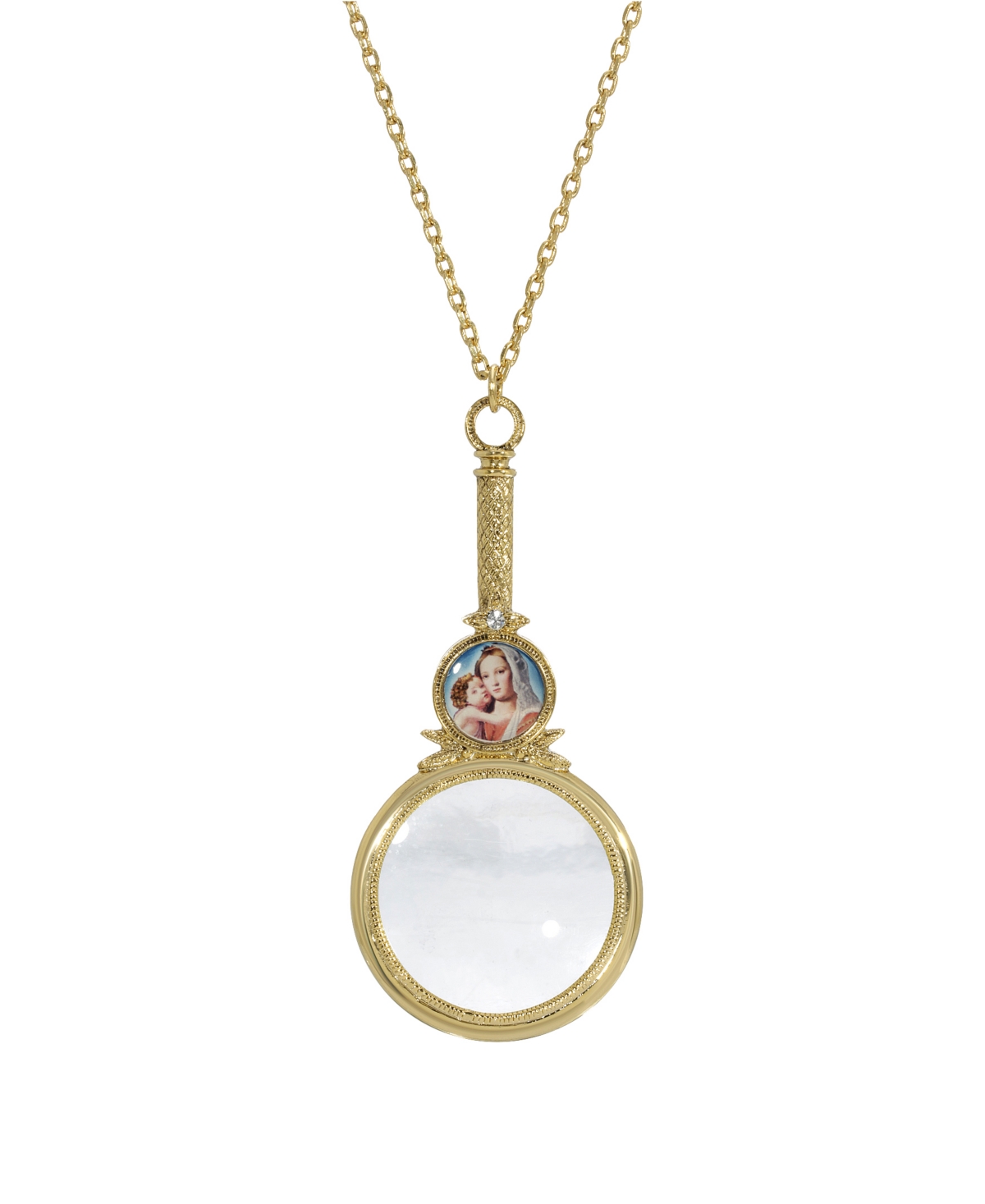 14K Gold Dipped Mary And Child Magnifying Glass Pendant - Yellow