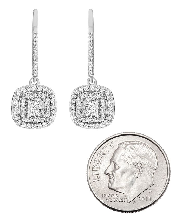 Macy's Diamond Halo Drop Earrings (1/2 ct. t.w.) in Sterling Silver