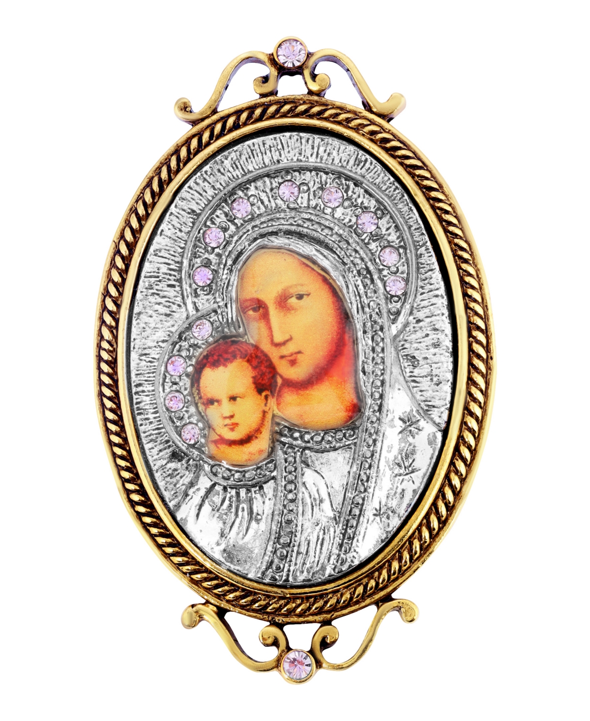 14K Gold-Dipped and Silver-Tone Purple Crystal Enamel Iconica Mary Brooch - Gray