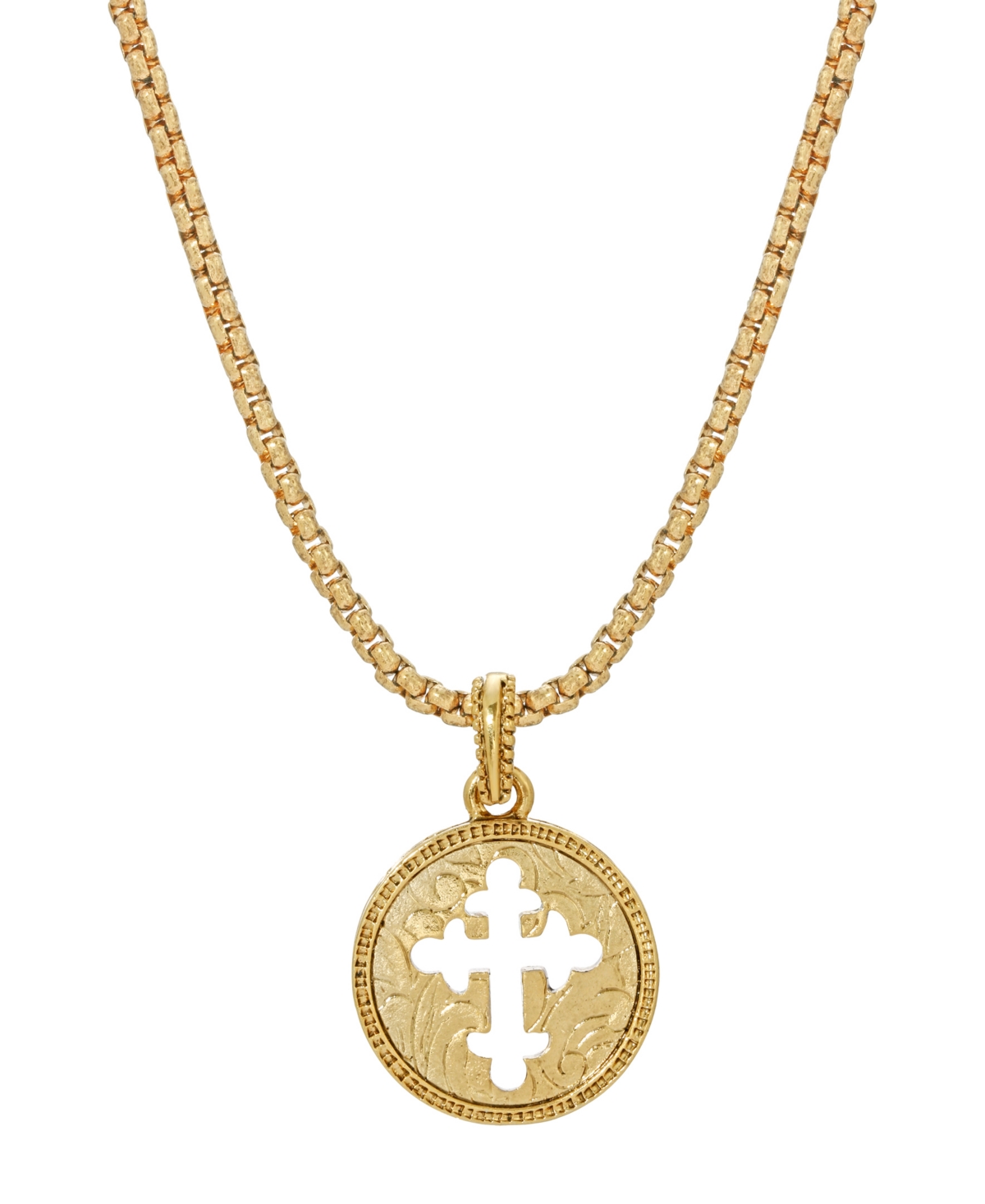 14K Gold-Dipped Coin Cross Necklace - Yellow