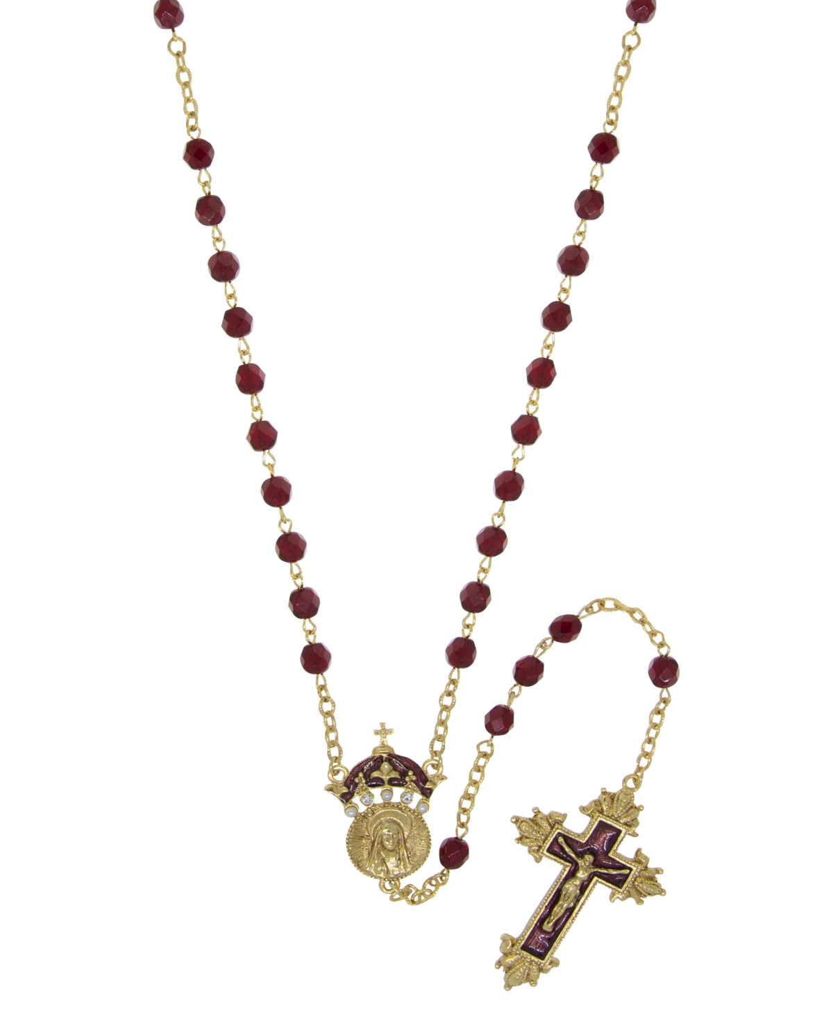 14K Gold-Tone Red Bead and Enamel "King of Kings" Rosary - Red