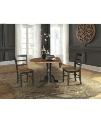 42" Dual Drop Leaf Pedestal Dining Table with 2 Madrid Ladderback Chairs, 3 Piece Dining Set