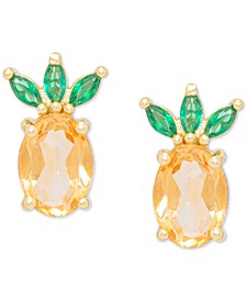 Citrine (3/4 ct. t.w.) & Green Spinel (1/4 ct. t.w.) Pineapple Fruit Stud Earrings in 14k Gold-Plated Sterling Silver