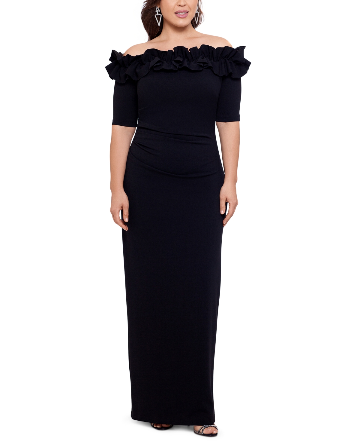 Plus Size Ruffled Off-The-Shoulder Gown - Black