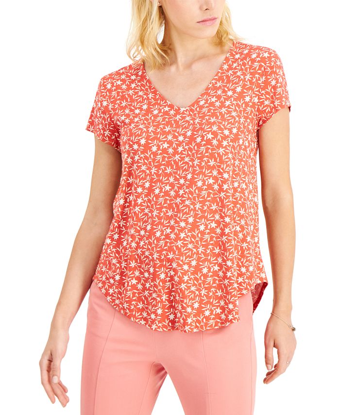 Alfani Plus Size Printed V-Neck High-Low Top, Created for Macy's - Macy's