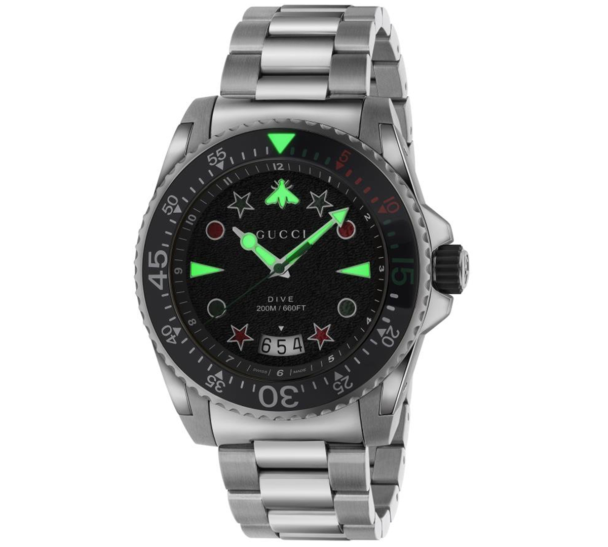 Shop Gucci Men's Swiss Dive Stainless Steel Bracelet Watch 45mm In Black