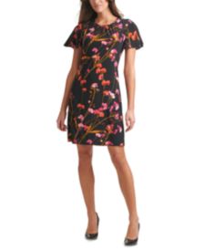 Printed Flutter-Sleeve Shift Dress