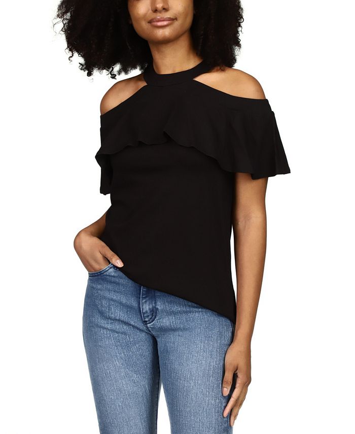 Michael kors cold shoulder flounce top Clearance