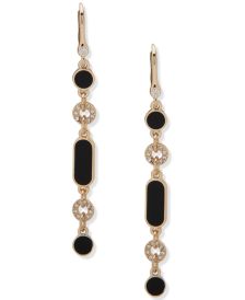 Gold-Tone Pavé Circle & Jet Resin Linear Drop Earrings