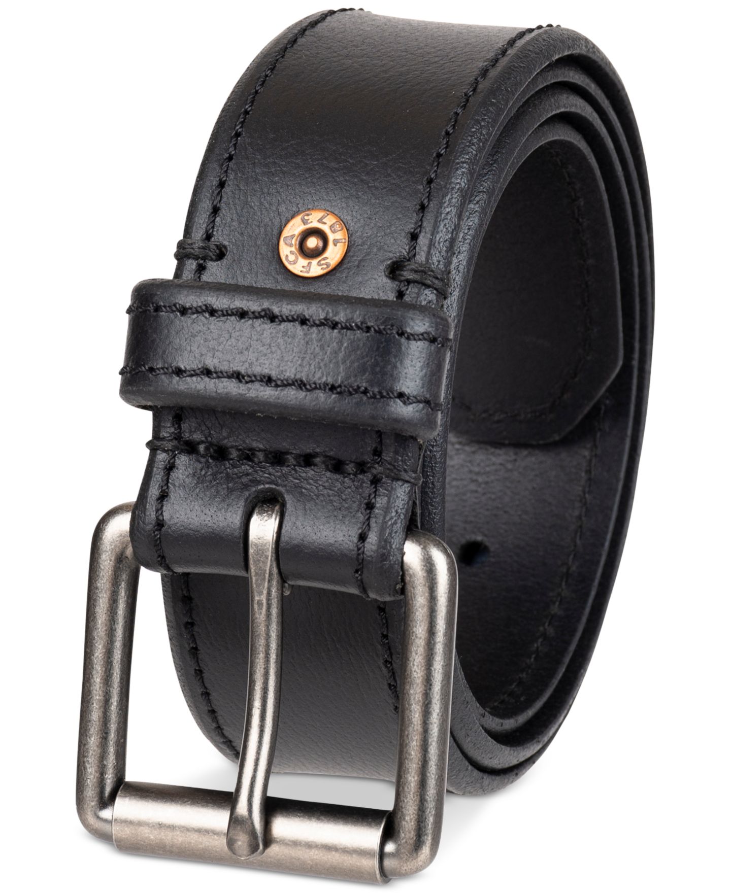 Мужской ремень Levi's Beveled-Edge Leather Belt, цвет: Чёрный — фото 2