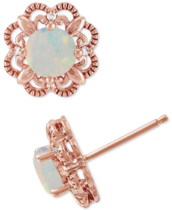 Macy's Opal (5/8 ct. t.w.) and Diamond Accent Earrings in 14k Rose Gold
