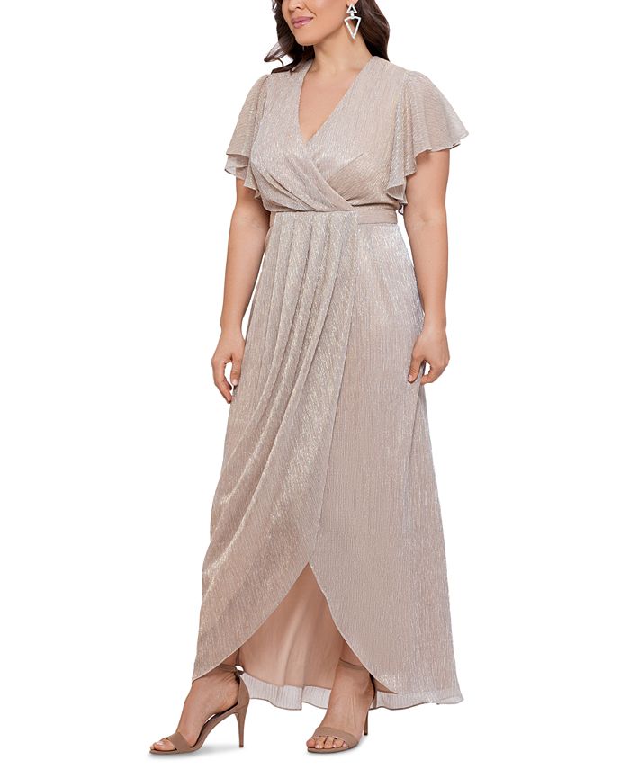 betsy & adam plus size galaxy glitter draped gown