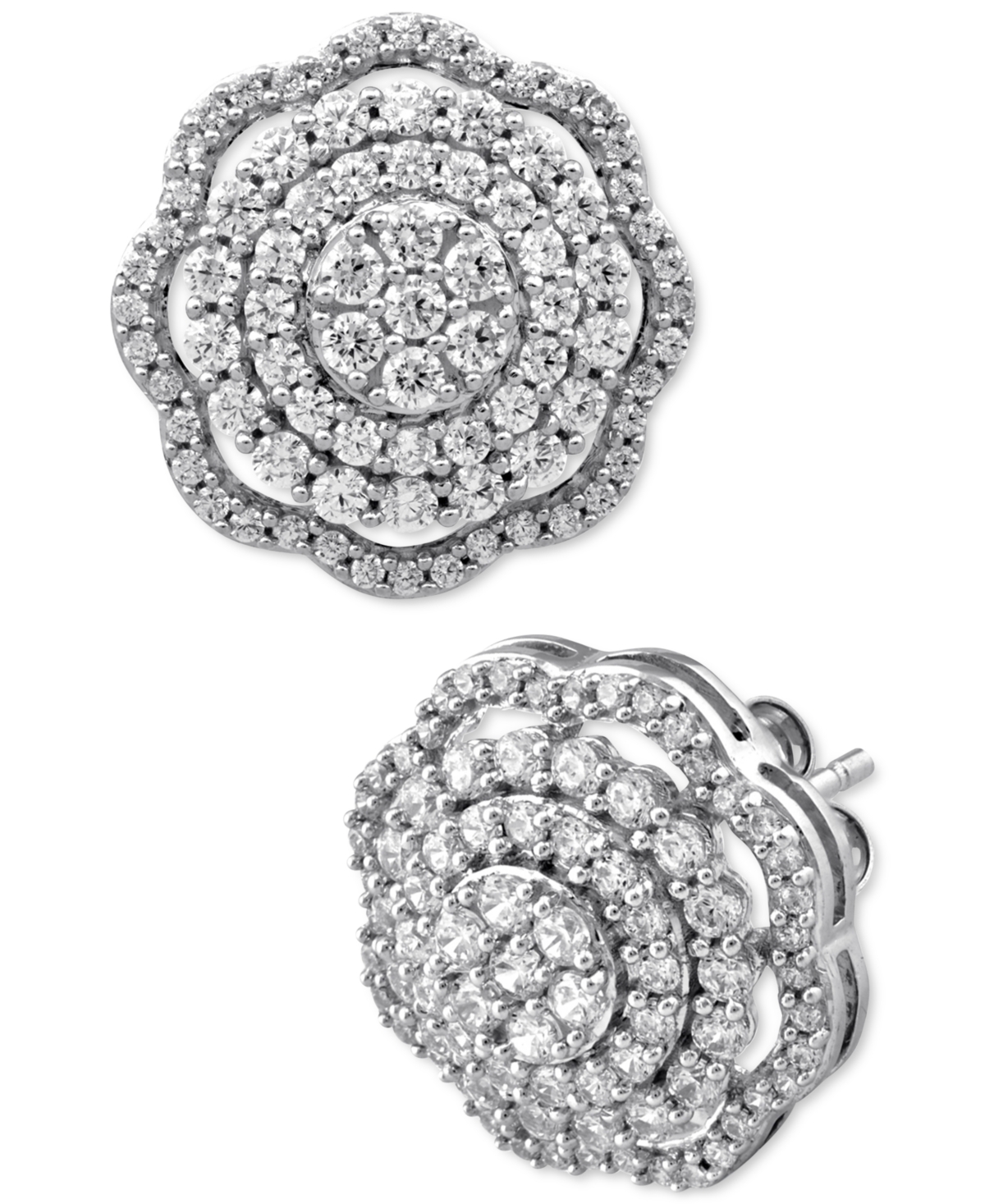 Diamond Cluster Scalloped Stud Earrings (1 ct. t.w.) in 10k- White Gold