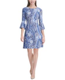 Paisley-Print Bell-Sleeve Shift Dress