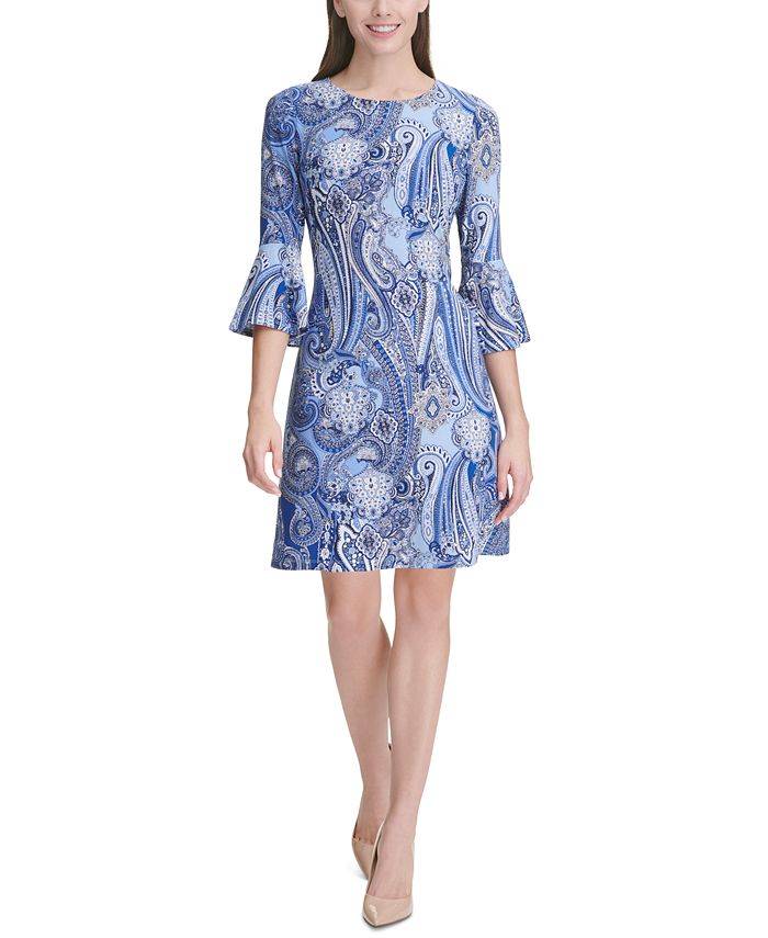 Tommy hilfiger printed hot sale bell sleeve dress