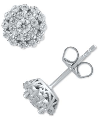 Macy's - Diamond Cluster Stud Earrings (1/2 ct. t.w.) in 14k White Gold
