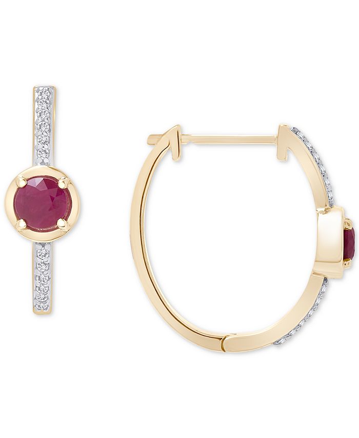 Macy s Ruby 5 8 ct. t.w. Diamond 1 10 ct. t.w. Hoop Earrings