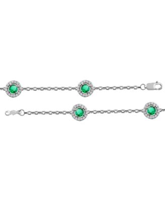 Sapphire (7/8 ct. t.w.) & Diamond (1/4 ct. t.w.) Halo Chain Link Bracelet in 14k White Gold (Also in Ruby & Emerald)