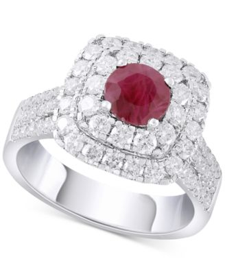 Macy's - Ruby (1-1/4 ct. t.w.) & Diamond (1-1/4 ct. t.w.) Double Halo Ring in 14k White Gold
