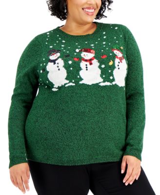 Karen Scott - Plus Size Triple Snowman Graphic-Print Sweater