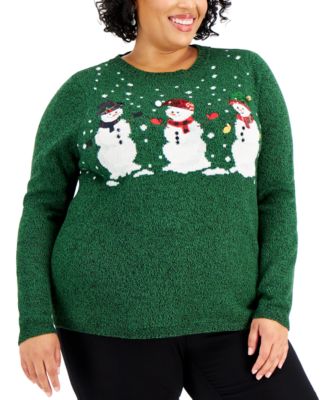 Karen Scott Plus Snowman Metallic-Knit Sweater, Created for Macy's