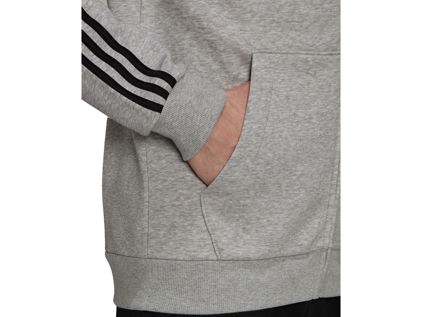 Мужское худи adidas Essentials Full-Zip, цвет: Серый меланжевый / Чёрный — фото 4