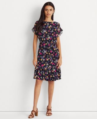 lauren ralph lauren belted floral georgette dress