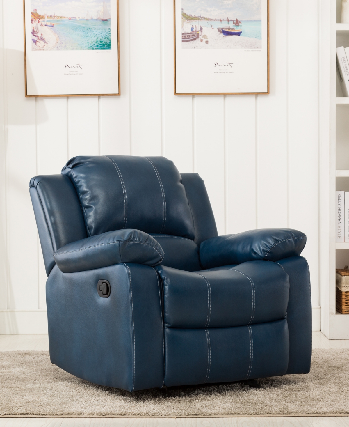 Comfort Pointe Clifton Leather Gel Recliner In Navy