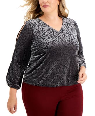 JM Collection Plus Size Velvet Animal Print Top, Created for Macy's ...