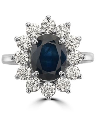 EFFY&reg; Sapphire (2-7/8 ct. t.w.) & Diamond (1-3/8 ct. t.w.) Halo Statement Ring in 14k White Gold