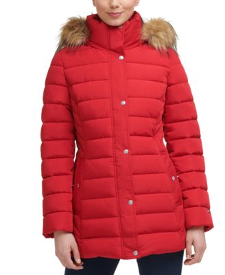 tommy hilfiger puffer jacket women's red