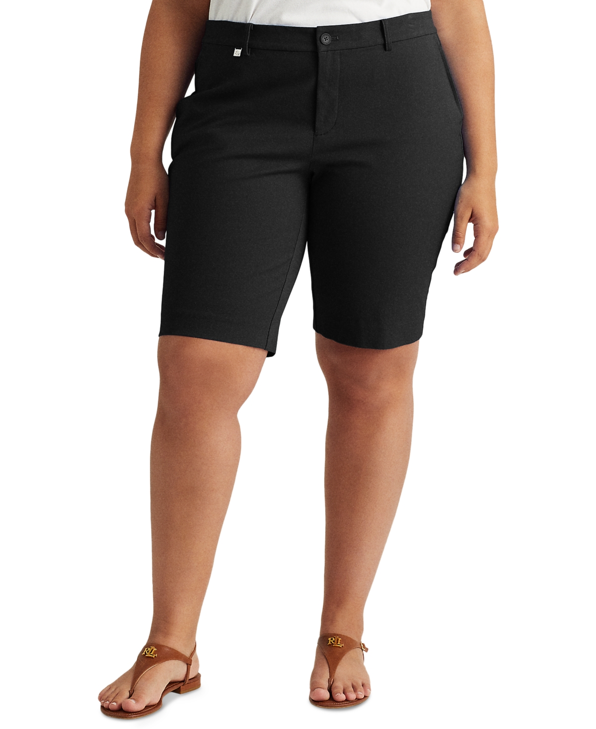 Lauren Ralph Lauren Plus-size Stretch Cotton Shorts In Black