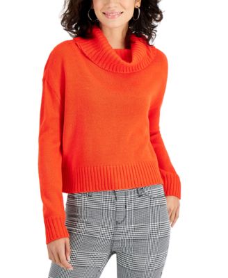 red cropped turtleneck sweater