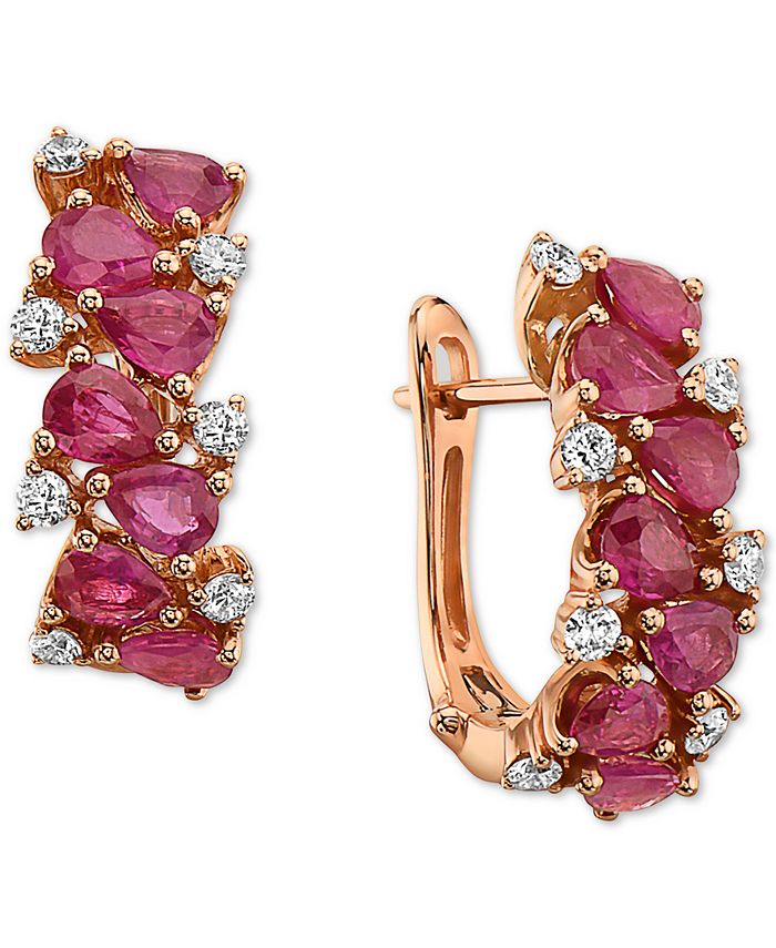 EFFY Collection - Ruby (1-7/8 ct. t.w.) & Diamond (1/3 ct. t.w.) Hoop Earrings in 14k Rose Gold
