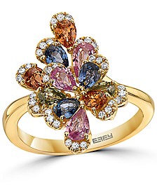 EFFY® Multi-Sapphire (2-1/6 ct. t.w.) & Diamond (1/6 ct. t.w.) Flower Statement Ring in 14k Gold