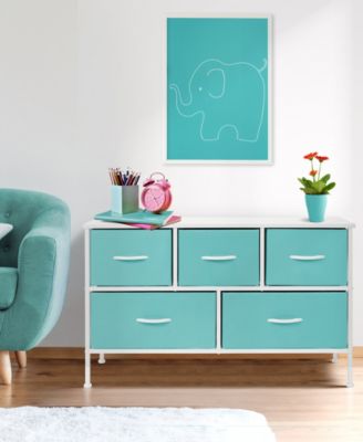 5 Drawers Dresser- Storage Unit with Steel Frame, Wood Top, Fabric Bins - for Bedroom, Closet, Office and more