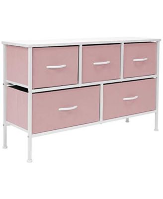 5 Drawers Dresser- Storage Unit with Steel Frame, Wood Top, Fabric Bins - for Bedroom, Closet, Office and more