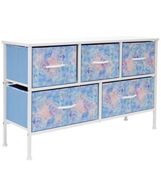 5 Drawers Dresser- Storage Unit with Steel Frame, Wood Top, Fabric Bins - for Bedroom, Closet, Office and more
