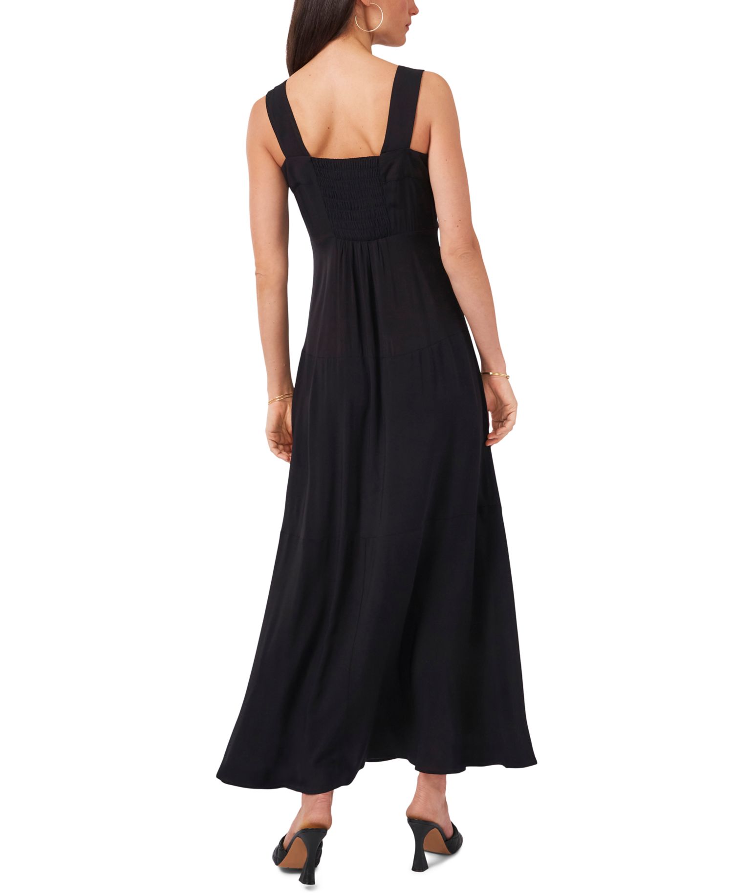 Women's Challis Square-Neck Smocked-Back Sleeveless Maxi Dress