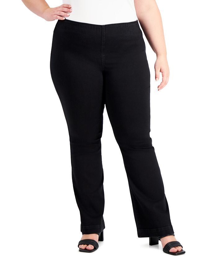 INC International Concepts Plus Size Pull-On Flare-Leg Jeans, Created ...