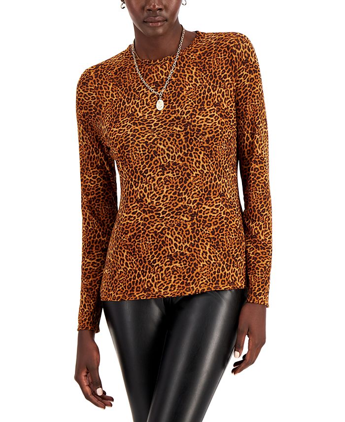 INC International Concepts Petite Cheetah Print Mesh Top Created
