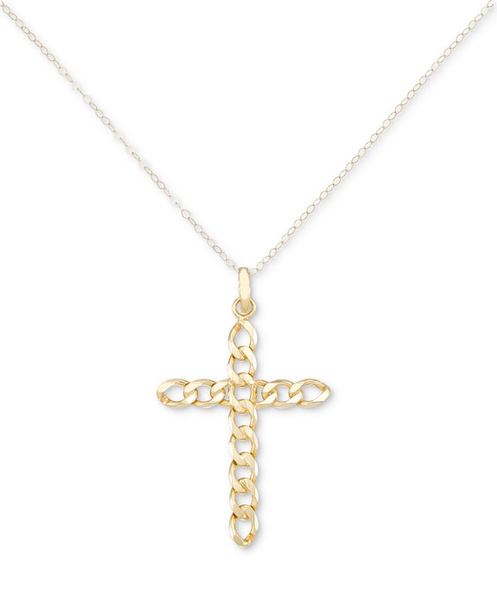 Macy's - Curb Link Cross 18" Pendant Necklace in 14k Gold