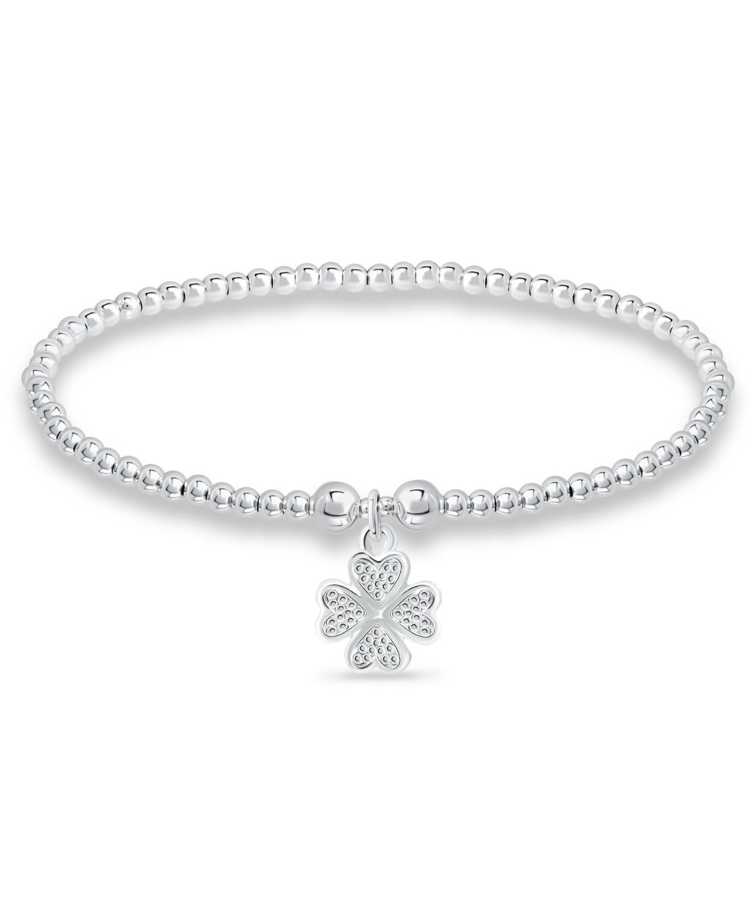 Bead Flower Charm Bracelet in Silver Plate