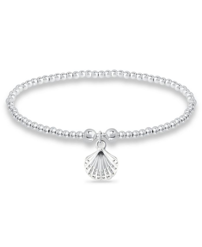 Bead Sea Shell Charm Bracelet in Silver Plate