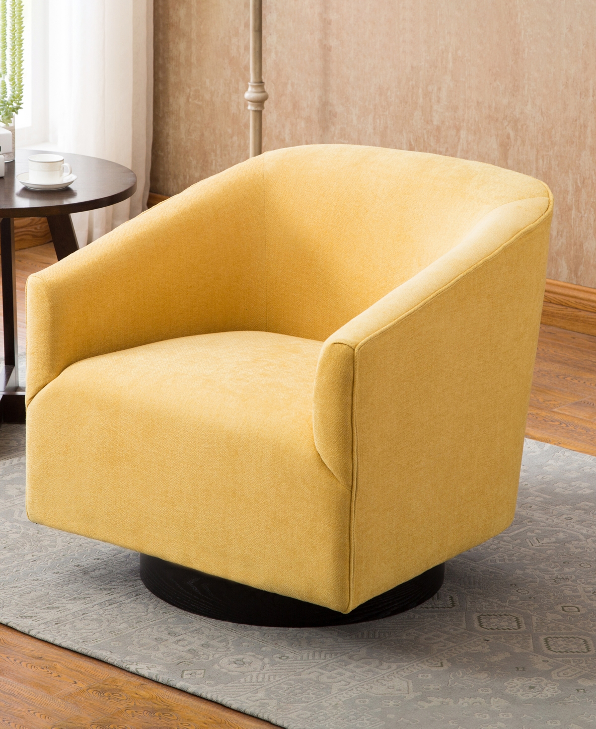 Comfort Pointe Geneva Wood Base Swivel Chair In Yellow